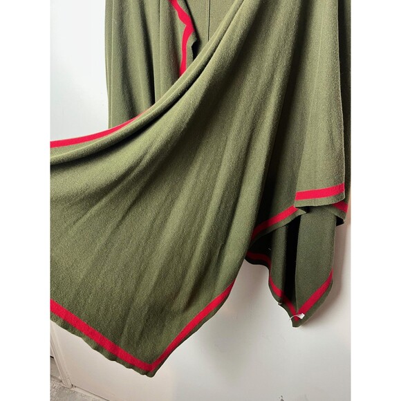 Talbots Sweater Womens One Size Olive Green Red Trim Open Front Wrap Cardigan - Picture 4 of 5
